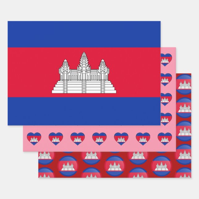 Cambodia Flag, Heart & Cambodian Fashion /Gift Set Wrapping Paper Sheet (Set)