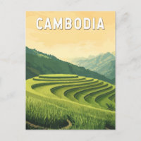 Cambodia Illustration Travel Art Vintage