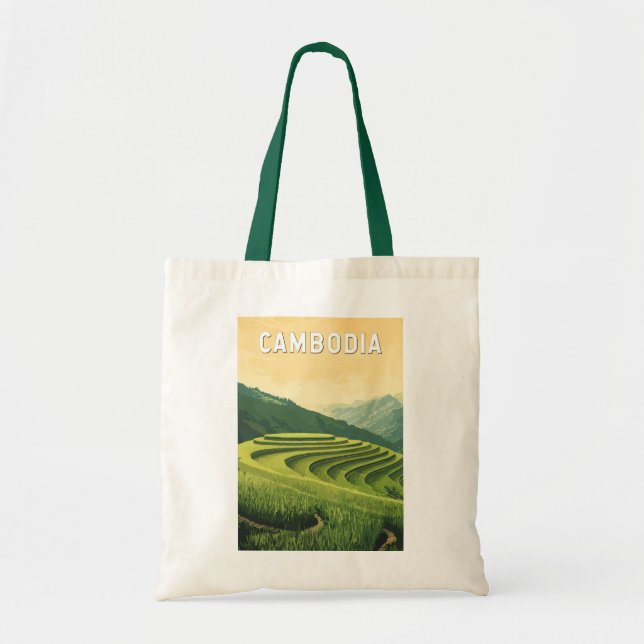 Cambodia Illustration Travel Art Vintage Tote Bag (Front)