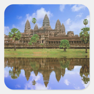 Cambodia, Kampuchea, Angkor Wat temple. Square Sticker