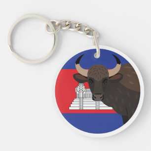 Cambodia Kouprey Cambodian National Animal Flag Key Ring