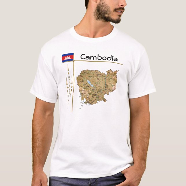 Cambodia Map + Flag + Title T-Shirt (Front)