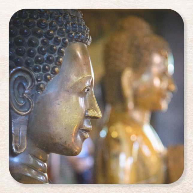 Cambodia, Phnom Penh. Buddha statues Square Paper Coaster (Front)