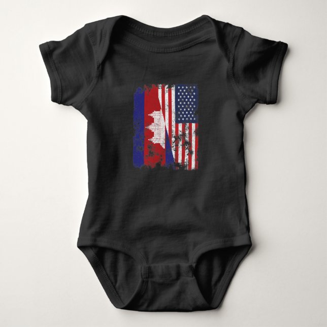 Cambodia USA Flag - Half American Baby Bodysuit (Front)