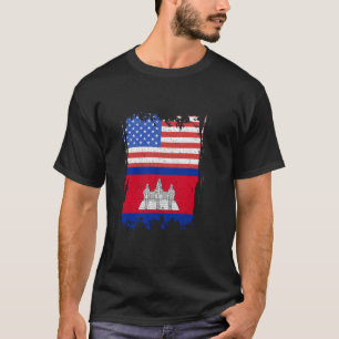 Cambodia Vintage Cambodian Flag America USA Cambod T-Shirt