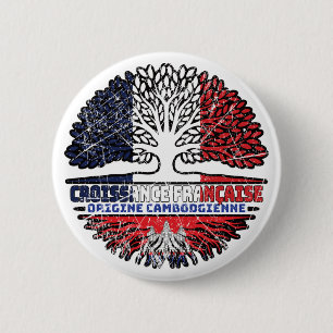 Cambodian Cambodia French France Tree Roots Flag 6 Cm Round Badge