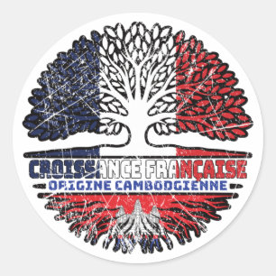 Cambodian Cambodia French France Tree Roots Flag Classic Round Sticker