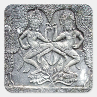 Cambodian dancers stone carving square sticker