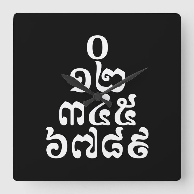 Cambodian Numbers Pyramid - 0 12 345 6789 Khmer Square Wall Clock (Front)