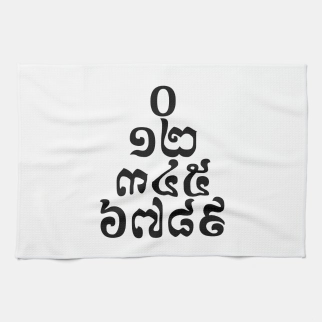 Cambodian Numbers Pyramid - 0 12 345 6789 Khmer Tea Towel (Horizontal)