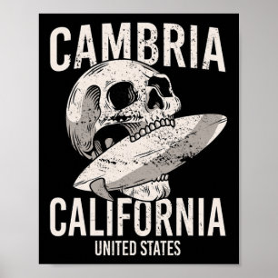 Cambria California Ca Surf Skull Vintage Men Women Poster