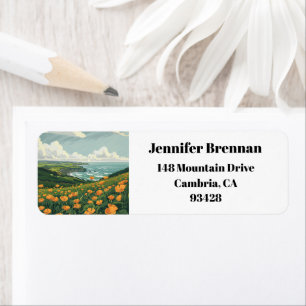 Cambria California Poppies Coast Return Address  Return Address Label