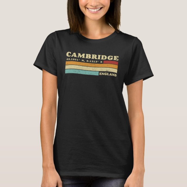 Cambridge England City Retro Longitude Latitude T-Shirt (Front)