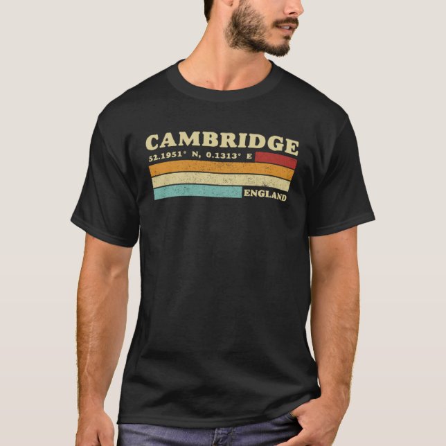 Cambridge England City Retro Longitude Latitude T-Shirt (Front)