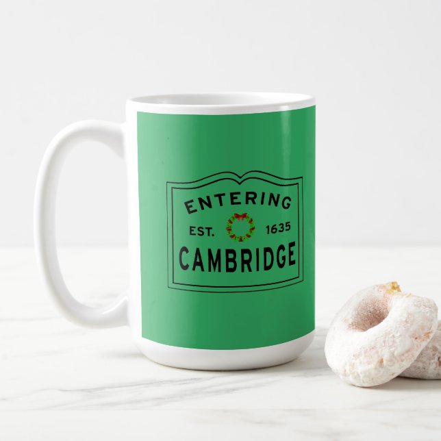 Cambridge, MA Holiday Wreath Coffee Mug (With Donut)