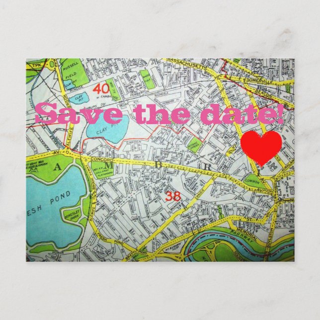 CAMBRIDGE, MA Map 'Save the date!' Postcard (Front)