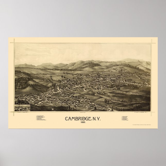 Cambridge, NY Panoramic Map - 1886 Poster (Front)