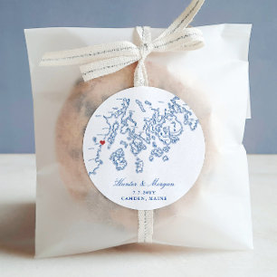 Camden Maine Map Elegant Navy Blue Wedding Favour Classic Round Sticker
