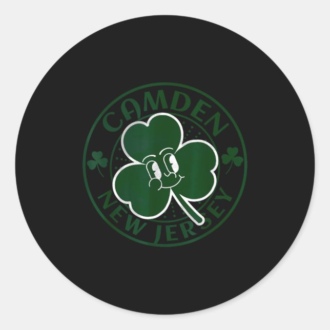 Camden New Jersey Irish Shamrock Nj Retro Souvenir Classic Round Sticker (Front)