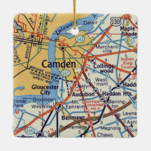 Camden NJ 50's Map Ceramic Ornament
