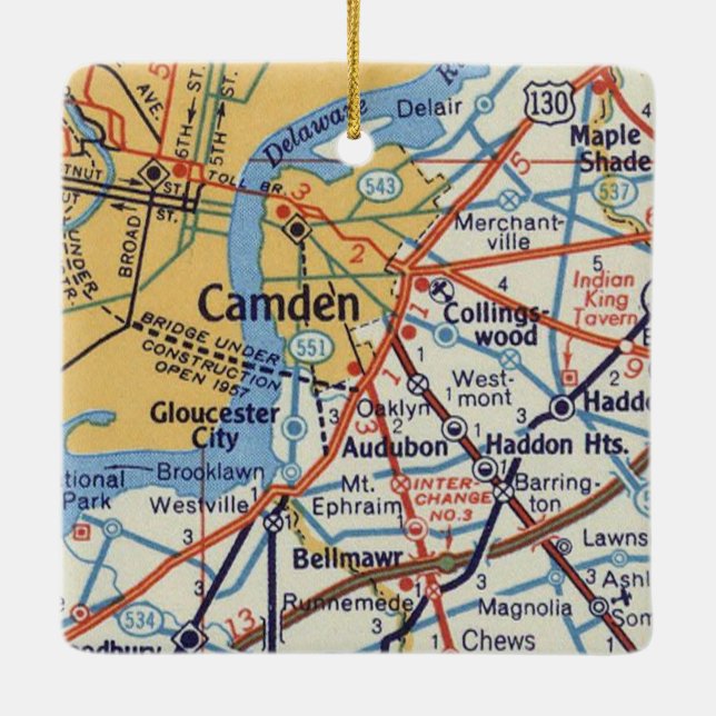 Camden NJ 50's Map Ceramic Ornament (Back)