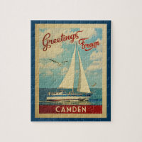 Camden Sailboat Vintage Travel Maine