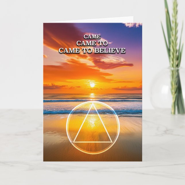 Came To Believe AA Slogan Beach at Sunrise Card (Front)