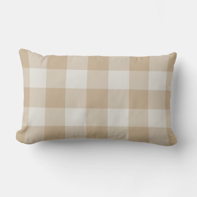Camel and Grey Buffalo Check Gingham Pattern Lumbar Cushion (Front)