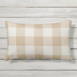 Camel and Grey Buffalo Check Gingham Pattern Lumbar Cushion