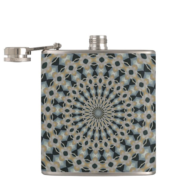 Camel and Teal Kaleidoscope Hip Flask (Opened)
