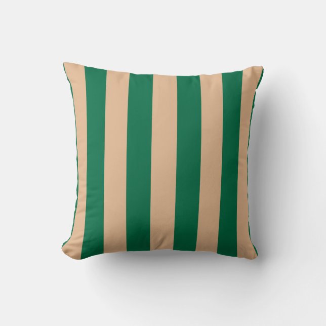 Camel Beige & Classic Green Stripe Cushion (Front)