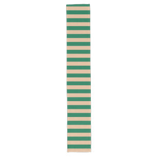 Camel Beige & Classic Green Stripe Long Table Runner