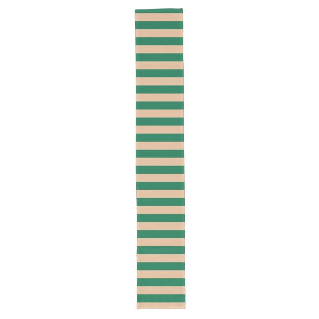 Camel Beige & Classic Green Stripe Long Table Runner (Front)