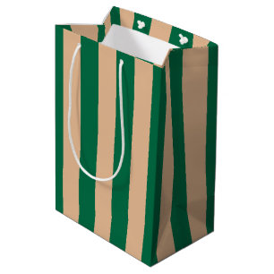 Camel Beige & Classic Green Stripe Medium Gift Bag