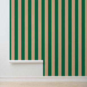 Camel Beige & Classic Green Stripe Wallpaper