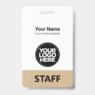 Camel Beige Employee Name Business Logo Qr Code ID Badge