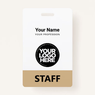 Camel Beige Employee Name Business Logo Qr Code ID Badge