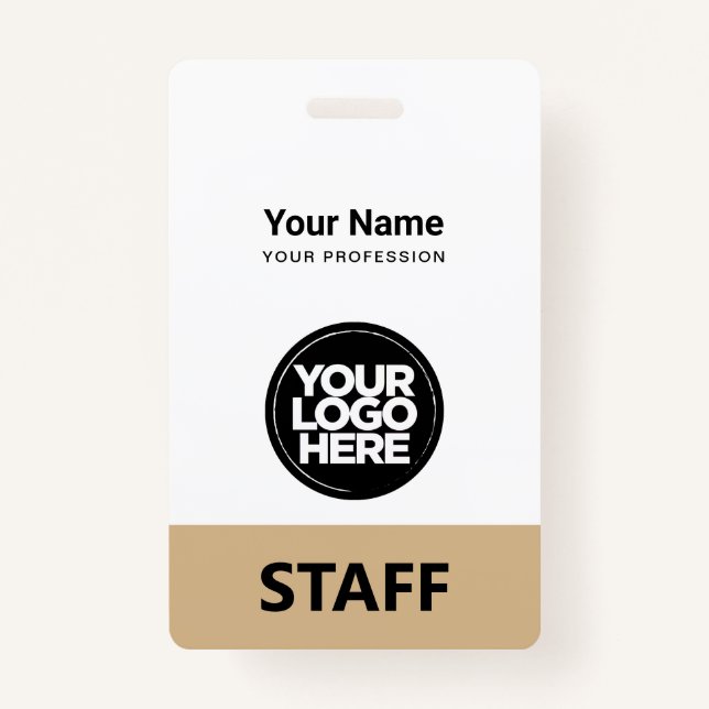 Camel Beige Employee Name Business Logo Qr Code ID Badge (Front)