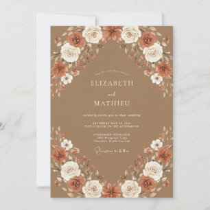 Camel Boho Floral Autumn Wedding Invitation