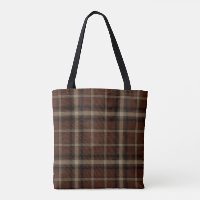 Camel Brown Black Tartan Plaid Tote Bag (Back)