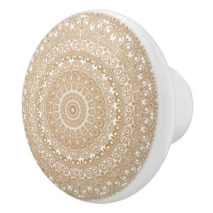 Camel Brown Mandala Pattern Design Ceramic Knob