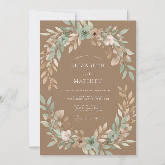 Camel Brown Serene Rustic Wedding Invitation (Front)
