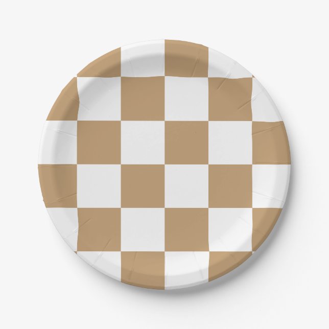 Camel Brown/White Chequered Paper Plate (Front)
