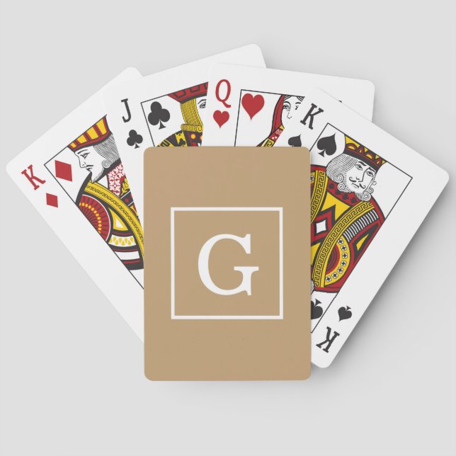 Camel Brown White Framed Initial Monogram Playing Cards (Back)