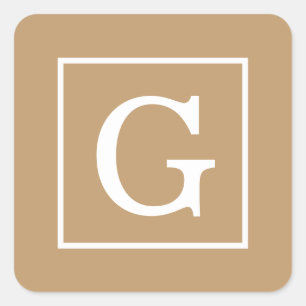 Camel Brown White Framed Initial Monogram Square Sticker