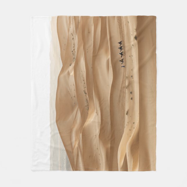 Camel caravan, Sahara sunset, Morocco Fleece Blanket (Front)