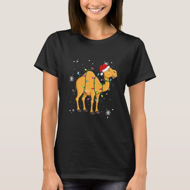 Camel Christmas Lights Led   Santa Hat Christmas   T-Shirt (Front)