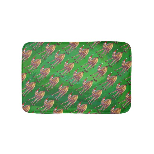 Camel Christmas On Green Bath Mat (Front)