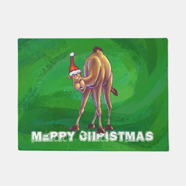 Camel Christmas On Green Doormat (Front)