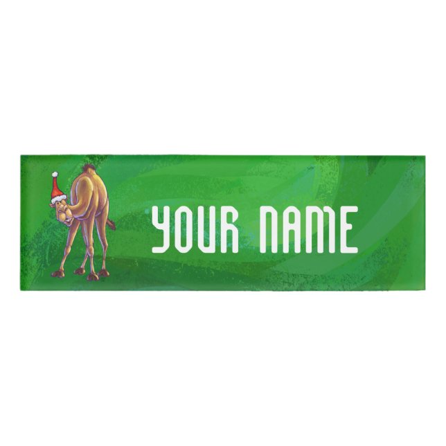 Camel Christmas On Green Name Tag (Front)